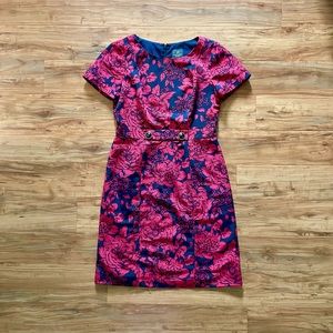 Adrianna Papell red and navy short sleeve dress